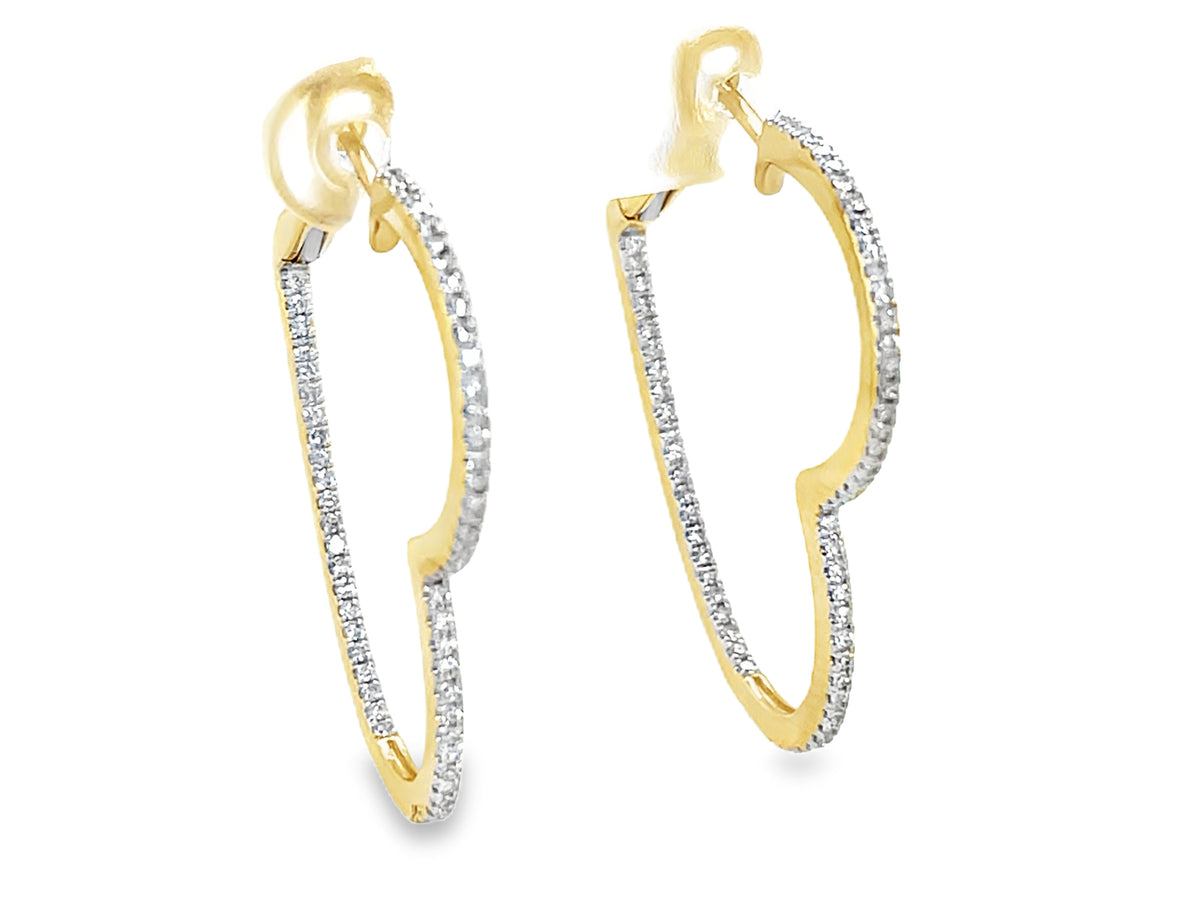 DIAMOND HEART INSIDE OUTSIDE HOOP EARRING, 30X27MM
