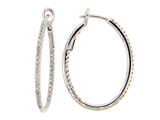 Diamond Oval Hoop Earring, 26x20mm, 14kw (N)