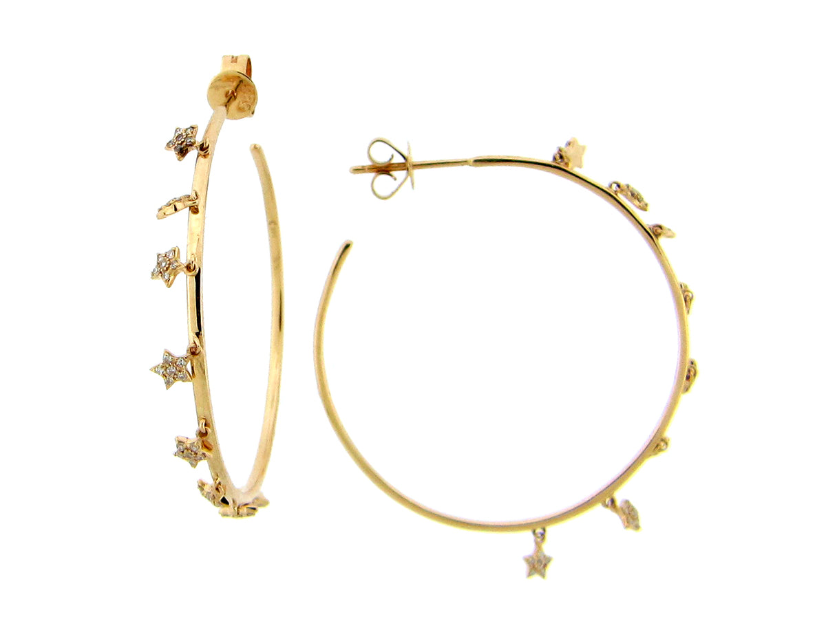 DIAMOND STAR CHARMS HOOP EARRING, 14KY (N)
