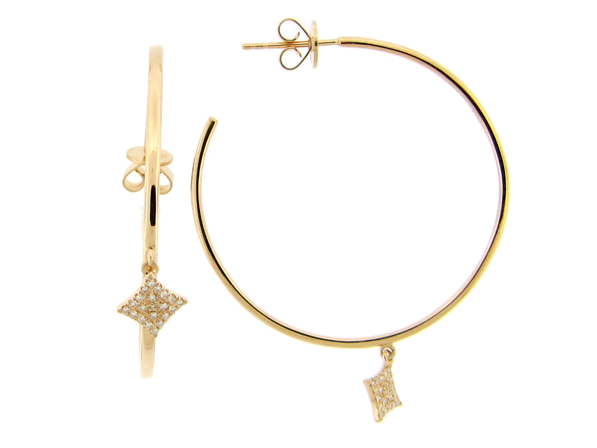 DIAMOND 4 POINT STAR 35MM J HOOP EARRING