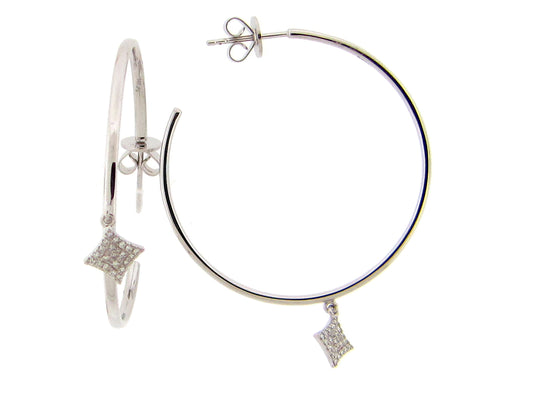 DIAMOND 4 POINT STAR 35MM J HOOP EARRING