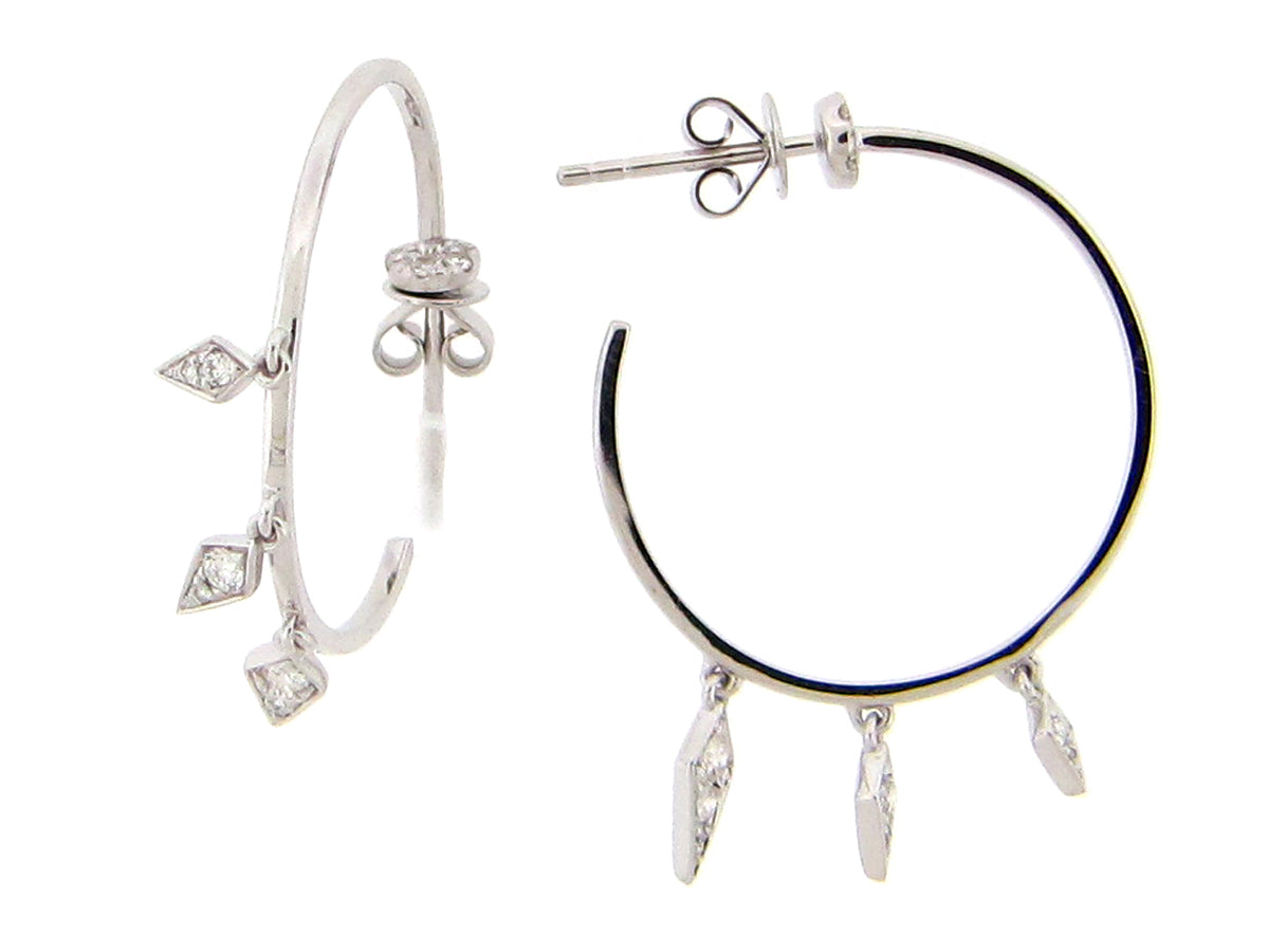 DIAMOND 3 KITES 25MM J HOOP EARRING, 14KW (N)