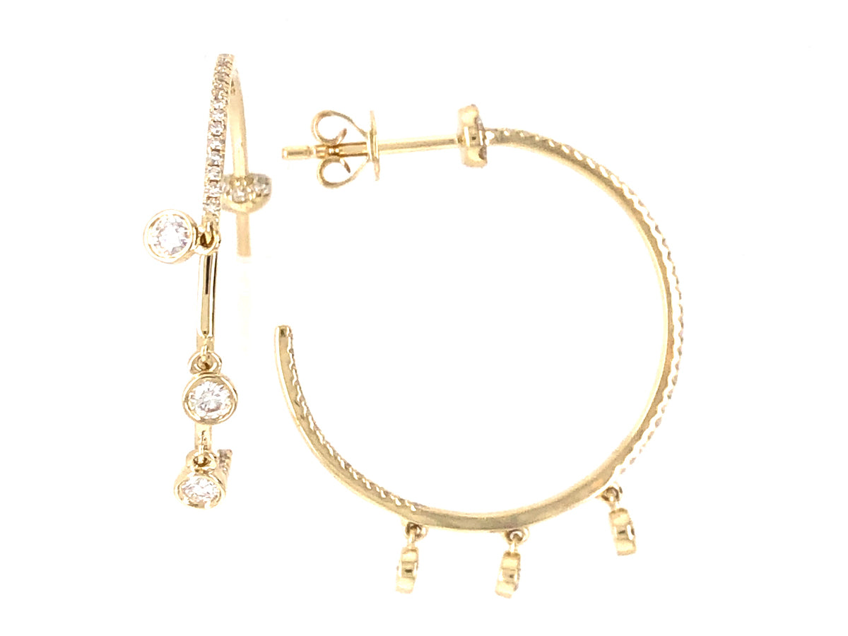 DIAMOND 3 BEZEL CHARMS 24MM JHOOP EARRING