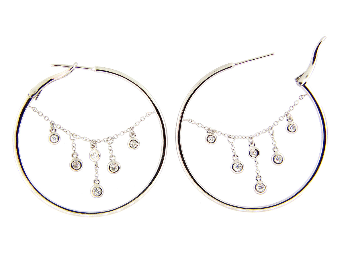 DIAMOND CHAIN CHARM 38MM HOOP EARRING, 14KW (N)