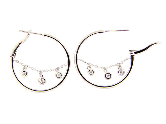 DIAMOND CHAIN CHARM 25MM HOOP EARRING, 14KW (N)