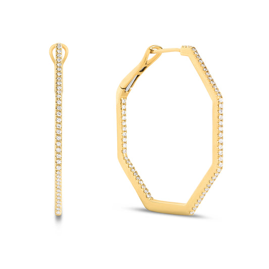 Diamond Octagon Slim Hoop Earring