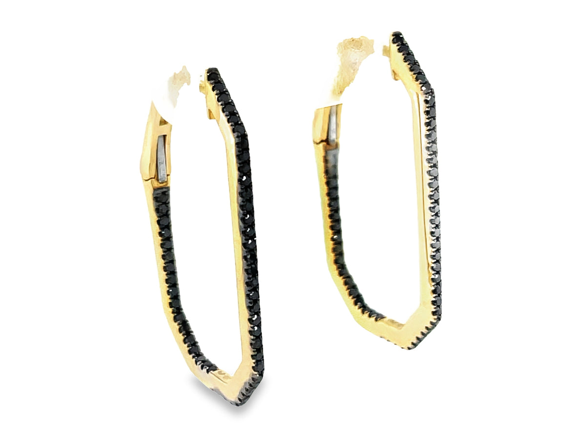 BLACK DIAMOND RECTANGLE INSIDE OUTSIDE HOOP EARRING, 28X16MM