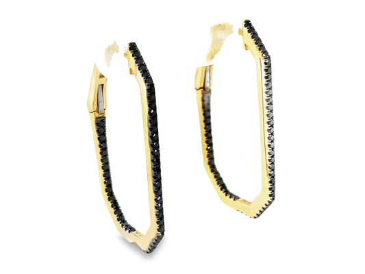 BLACK DIAMOND RECTANGLE INSIDE OUTSIDE HOOP EARRING, 28X16MM