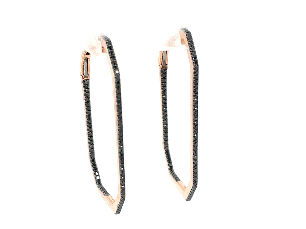 Black Diamond Rectangle Inside Outside Hoop Earring, 38x22mm