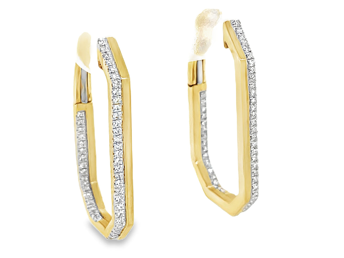 DIAMOND OFFSET RECTANGLE INSIDE OUTSIDE HOOP EARRING, 28X16MM, SATIN FINISH