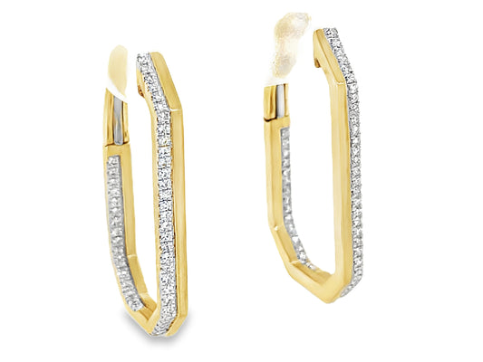 DIAMOND OFFSET RECTANGLE INSIDE OUTSIDE HOOP EARRING, 28X16MM, SATIN FINISH