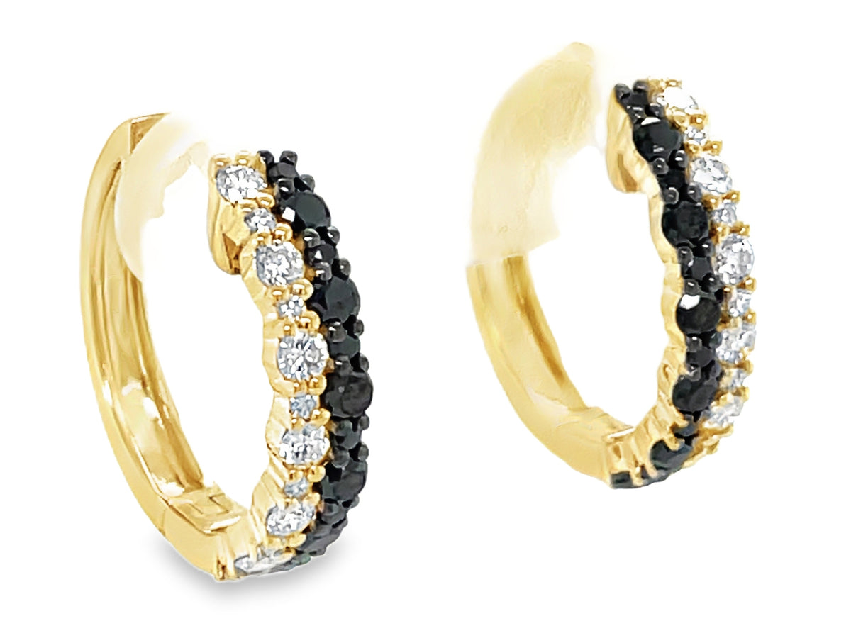 BLACK & WHITE DIAMOND 2 ROW 17MM HOOP EARRING