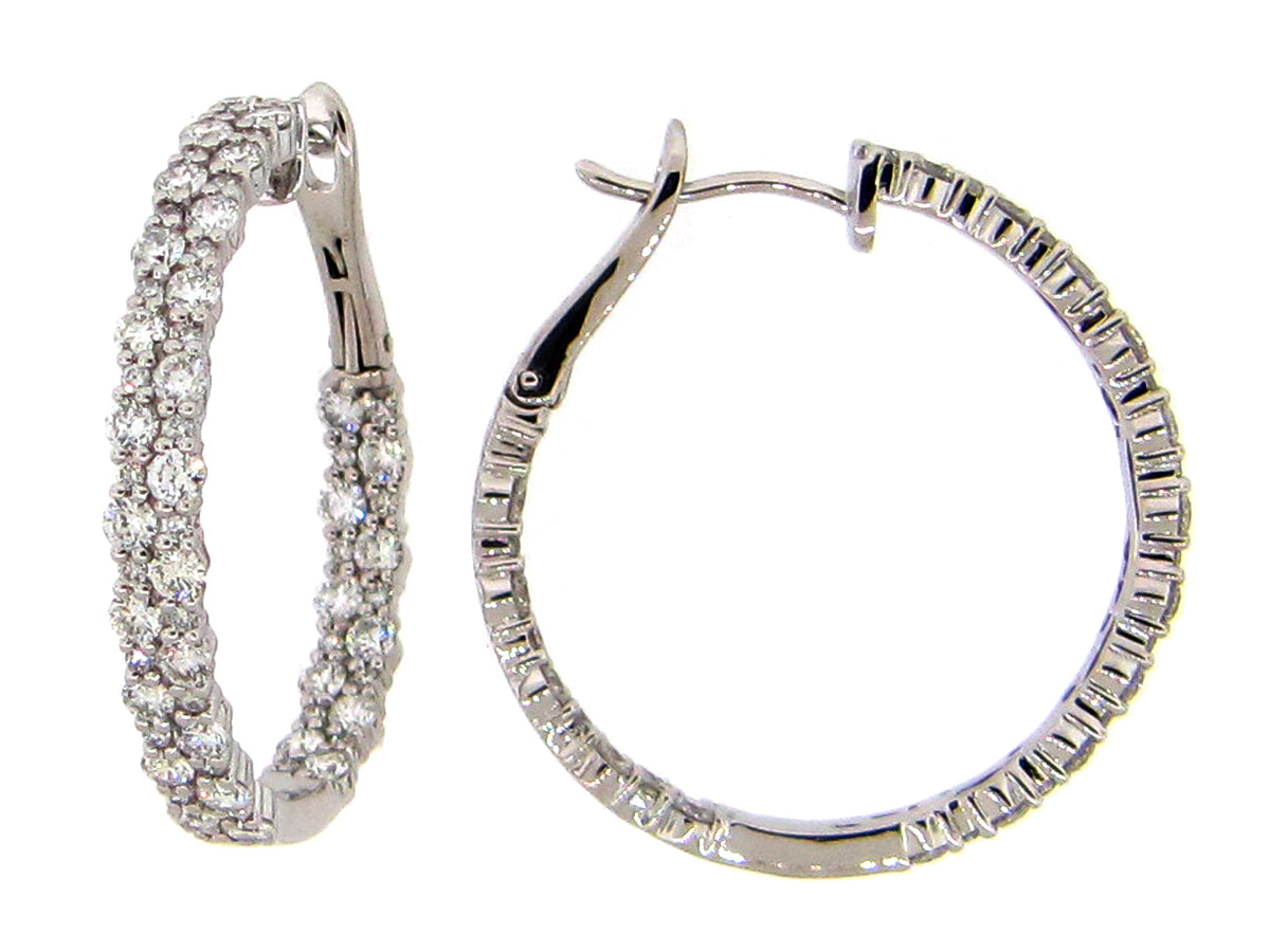 DIAMOND 2 ROW HOOP EARRING, 14KW (N)