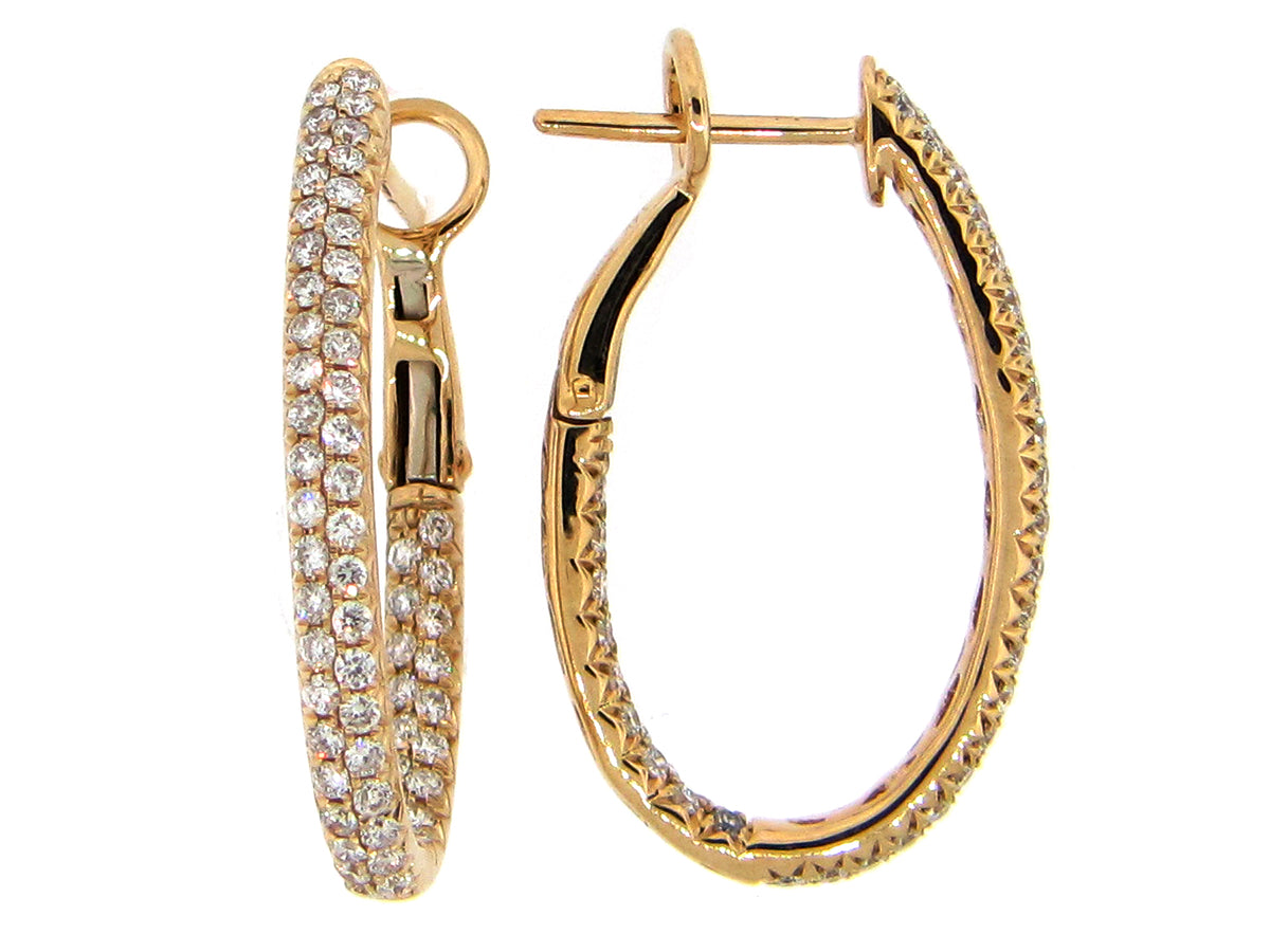DIAMOND 2 ROW OVAL 28X17MM HOOP EARRING
