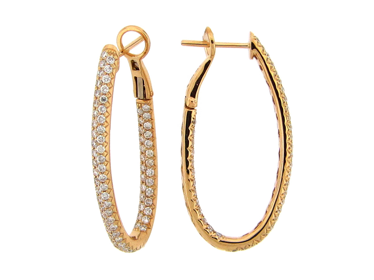 DIAMOND 2 ROW OVAL 34X18MM HOOP EARRING