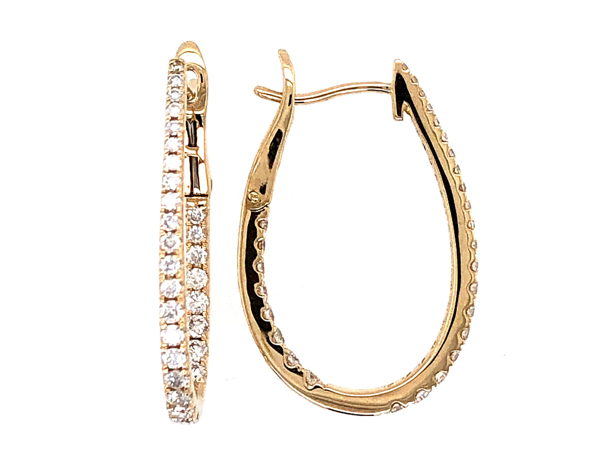 DIAMOND EGG SHAPE HOOP EARRING, 14KY (N), D=0.75