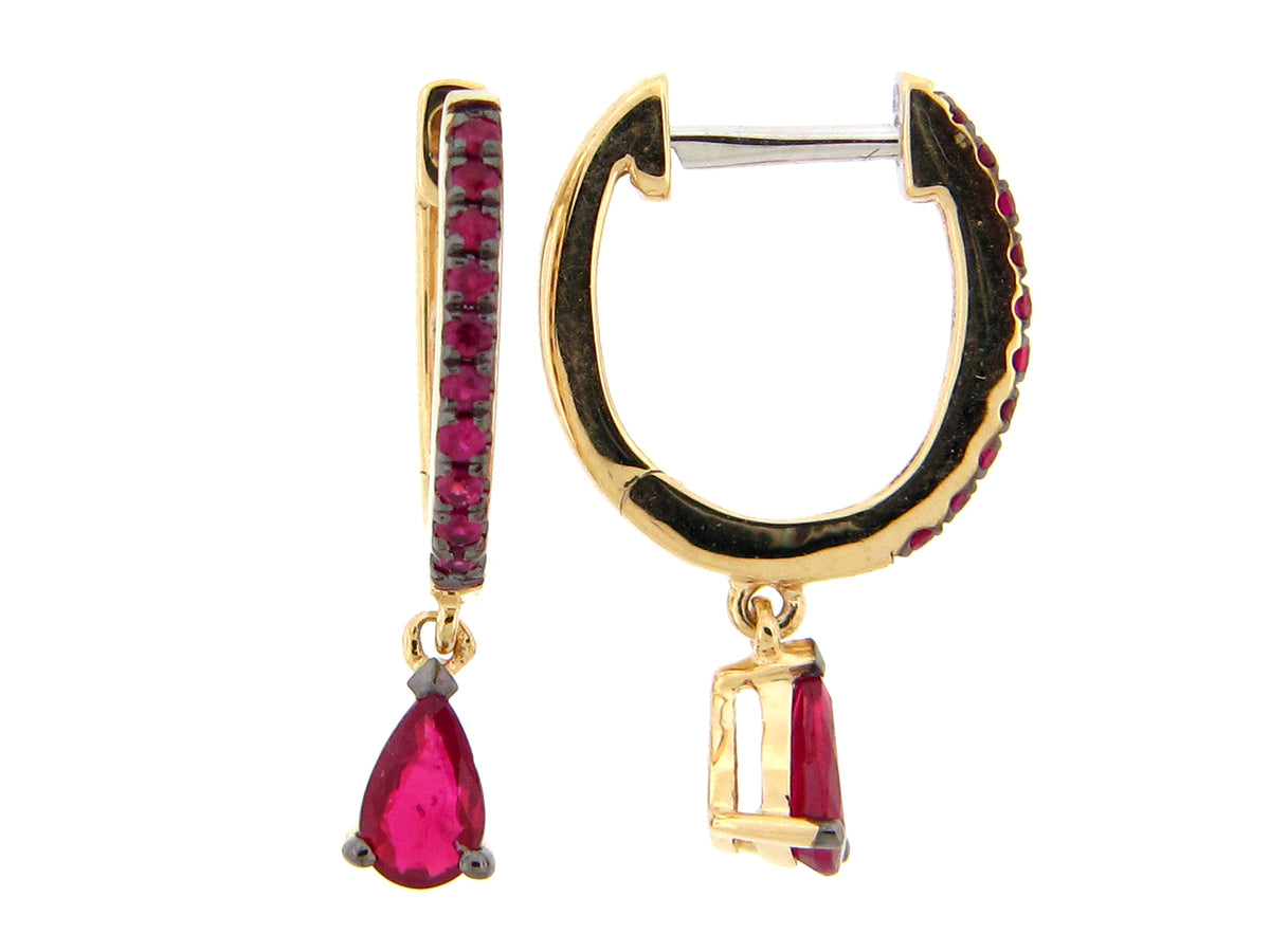 RUBY HOOP & PEAR DANGLE EARRING