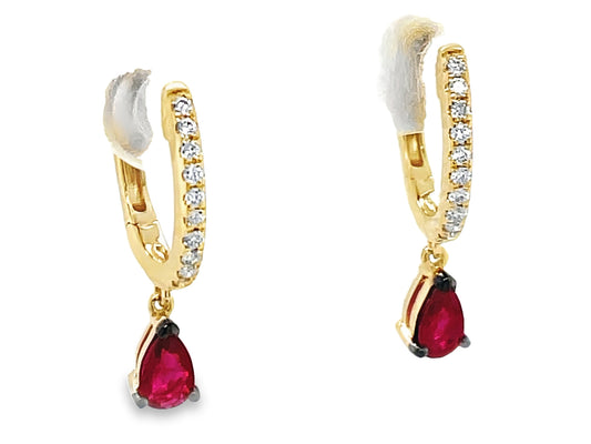 RUBY PEAR & DIAMOND DANGLE EARRING