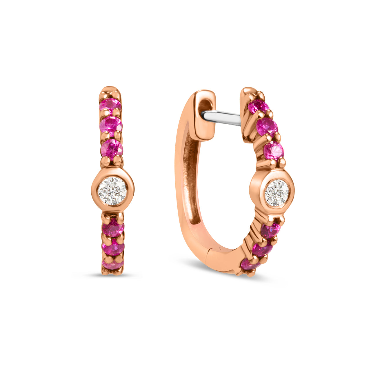Pink Sapphire & Diamond Center Huggie Earring