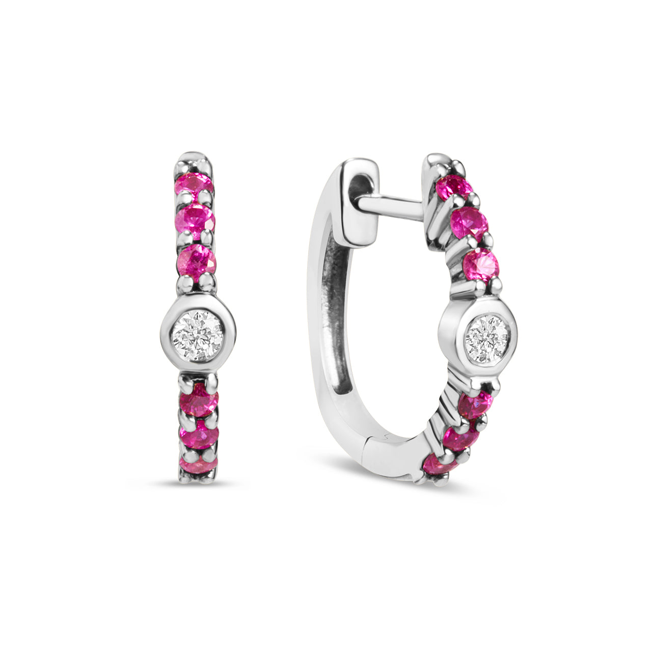 Pink Sapphire & Diamond Center Huggie Earring