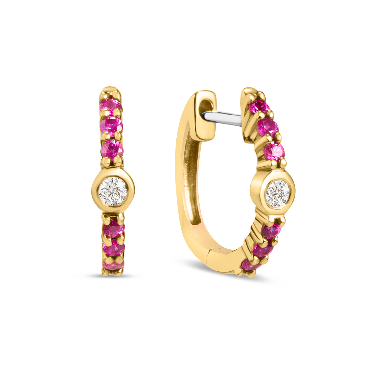 Pink Sapphire & Diamond Center Huggie Earring