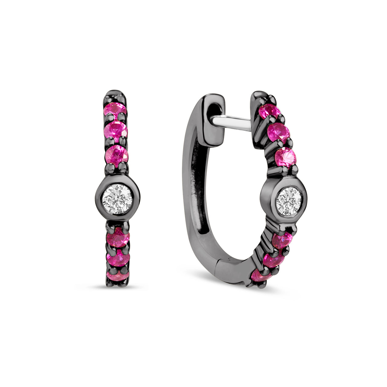 Pink Sapphire & Diamond Center Huggie Earring