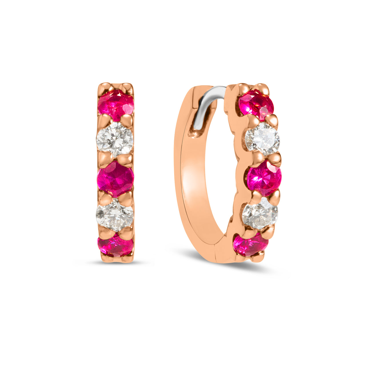 Ruby & Diamond Alternating Huggie Earring