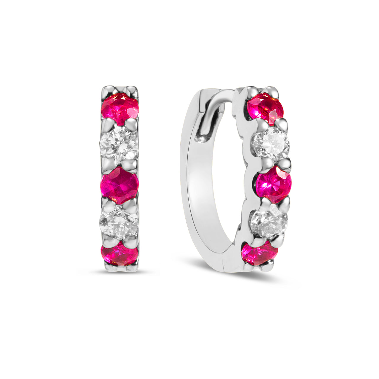 Ruby & Diamond Alternating Huggie Earring