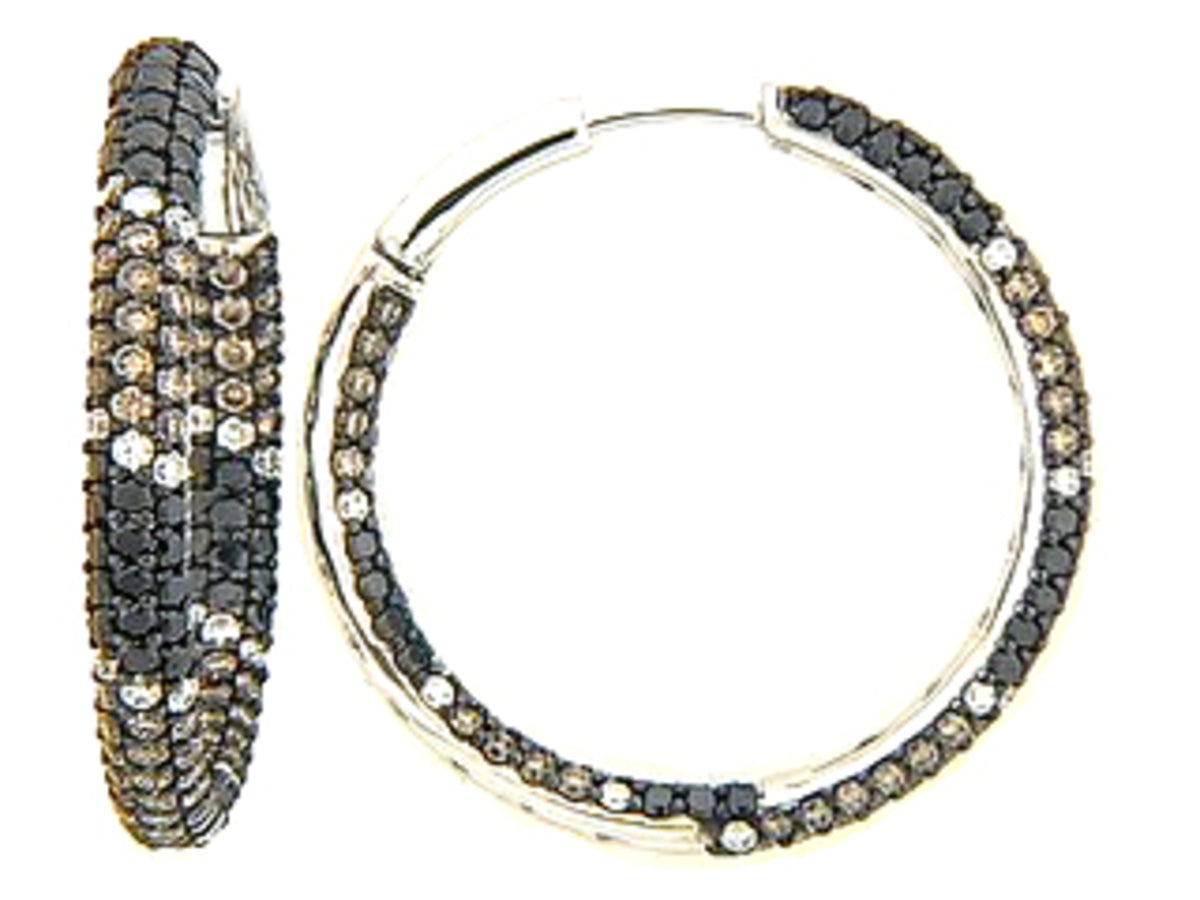 BLACK, BROWN & WHITE DIAMOND EARRING, 18KW (R/N)