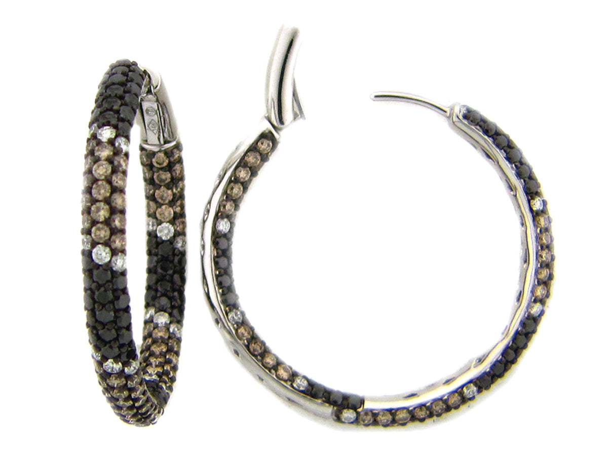 BLACK, BROWN & WHITE DIAMOND EARRING, 14KW (R/N)