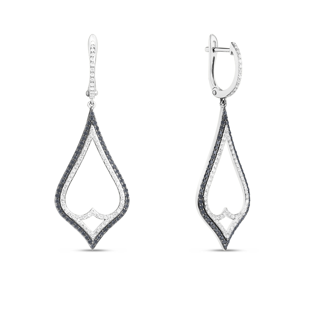 Black & White Diamond Heart Teardrop Earring