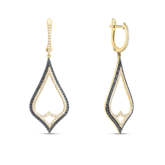 Black & White Diamond Heart Teardrop Earring