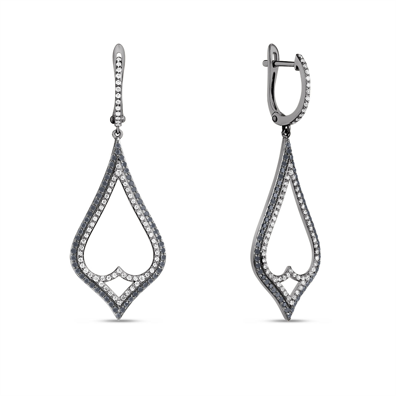 Black & White Diamond Heart Teardrop Earring