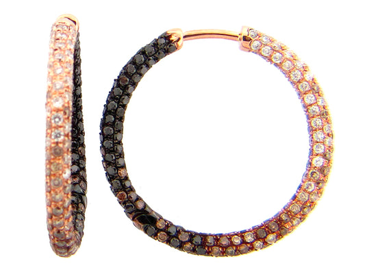 BLACK, BROWN & WHITE DIAMOND EARRING, 14KR (R/N)