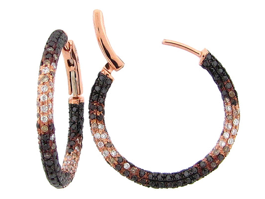 BLACK, BROWN & WHITE DIAMOND EARRING, 18KR (R/N)