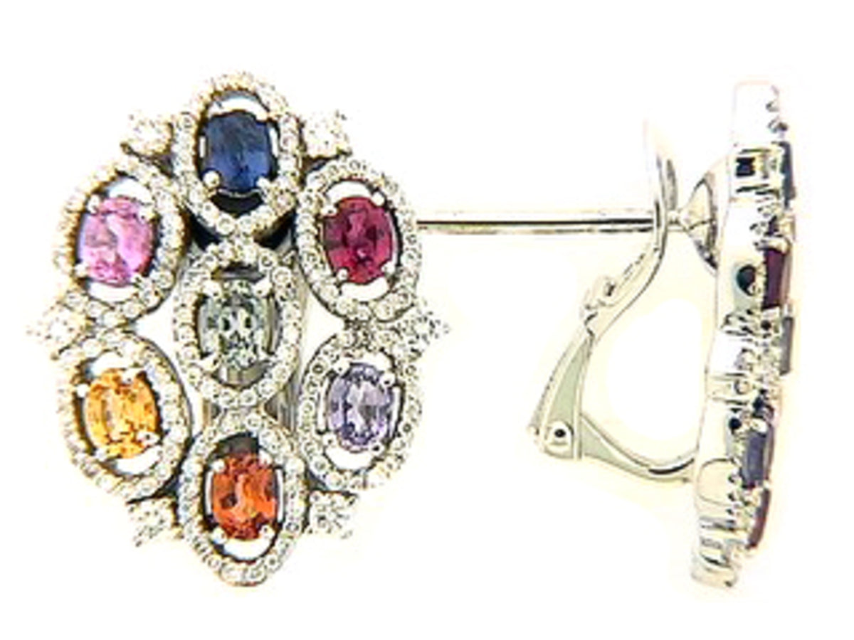 RAINBOW SAPPHIRE & DIAMOND EARRING, 18KW (H/U)