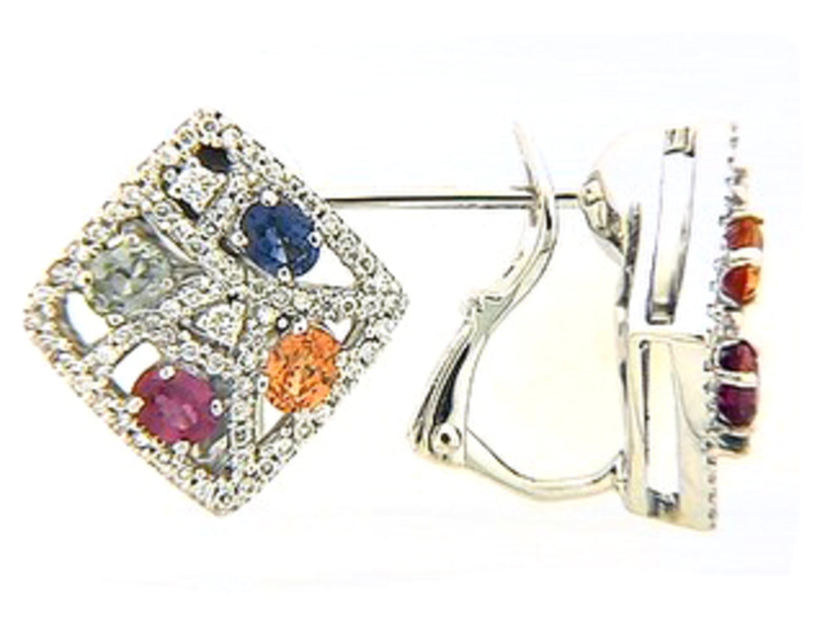 RAINBOW SAPPHIRE & DIAMOND EARRING, 18KW (H/U)