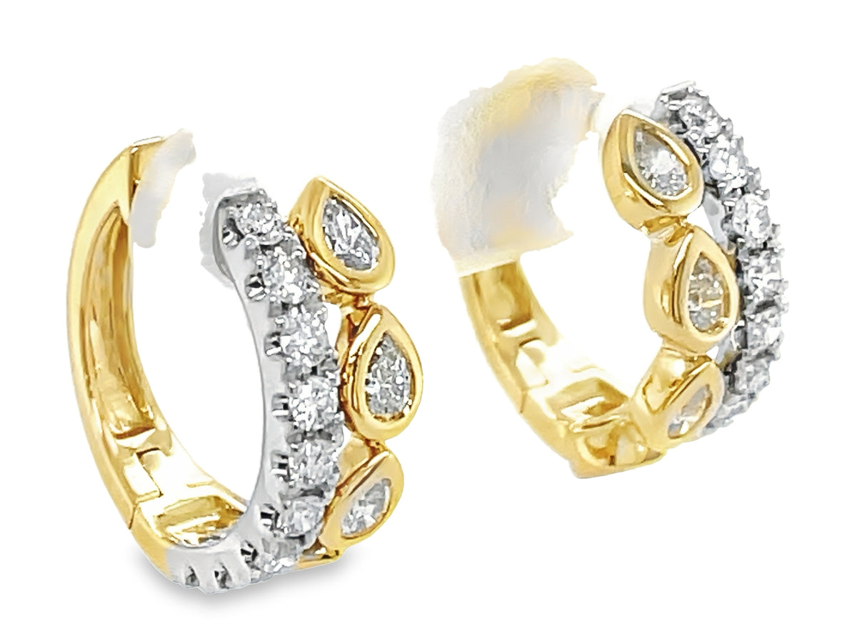 DIAMOND PEAR BEZEL & ROUND 2 ROW EARRING, 15.4MM