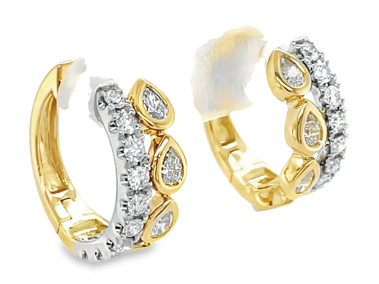 DIAMOND PEAR BEZEL & ROUND 2 ROW EARRING, 15.4MM