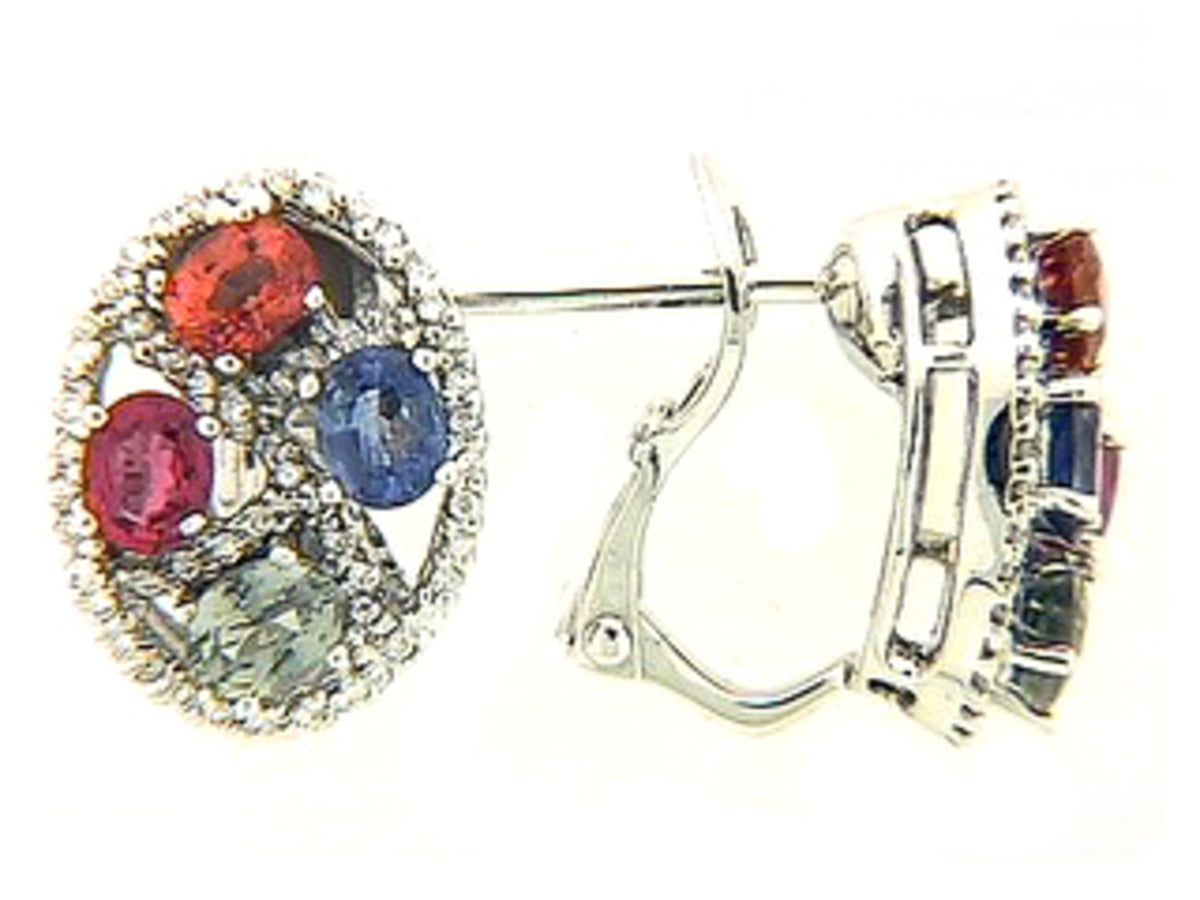 RAINBOW SAPPHIRE & DIAMOND EARRING, 18KW (H/U)