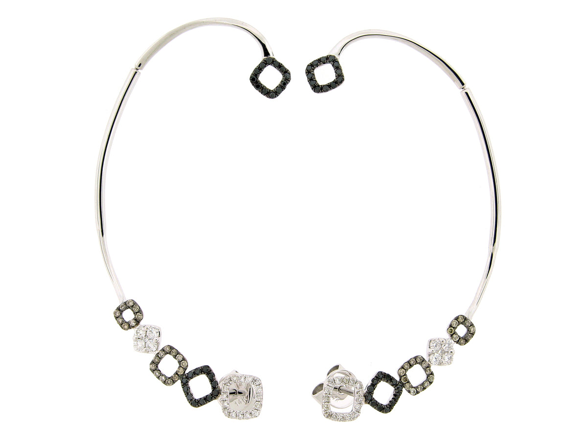 BLACK & WHITE DIAMOND SQUARE BUBBLE CLIMBER EARRING, 14KW (R/H)