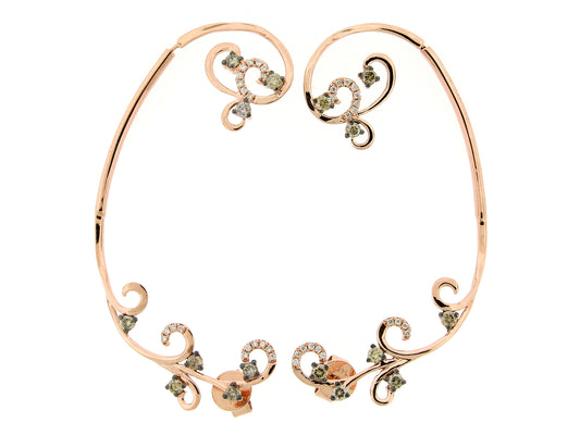 BROWN & WHITE DIAMOND VINE CLIMBER EARRING, 14KR (N)