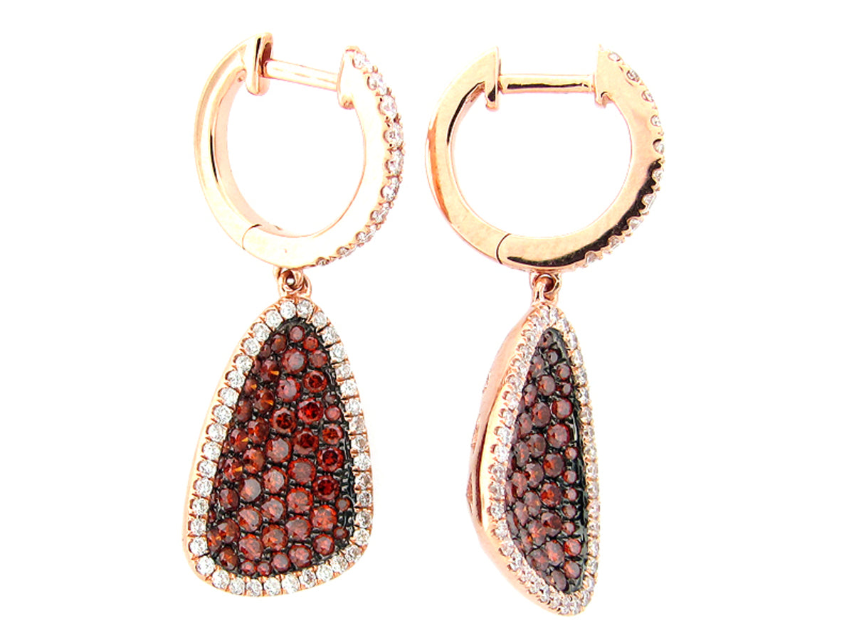 IRR RED ORANGE & WHITE DIAMOND EARRING, 14KR (R)