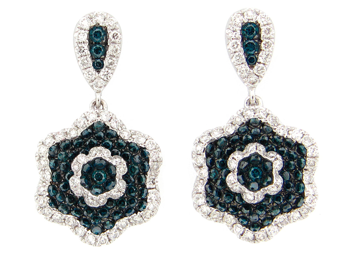 IRR BLUE & WHITE DIAMOND EARRING, 14KW (R)