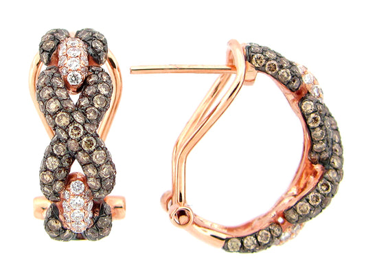 BROWN & WHITE DIAMOND EARRING, 14KR (N)