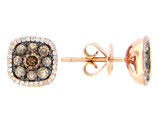 BROWN & WHITE DIAMOND EARRING, 14KR (N)