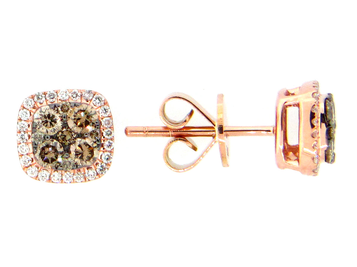 BROWN & WHITE DIAMOND EARRING, 14KR (N)