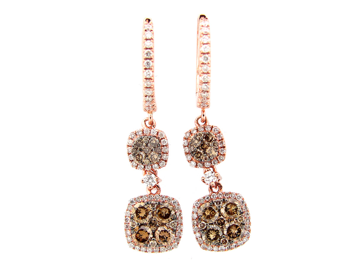 BROWN & WHITE DIAMOND EARRING, 14KR (N)