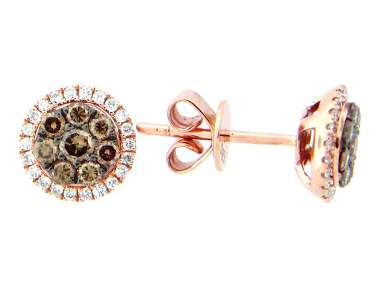 BROWN & WHITE DIAMOND EARRING, 14KR (N)