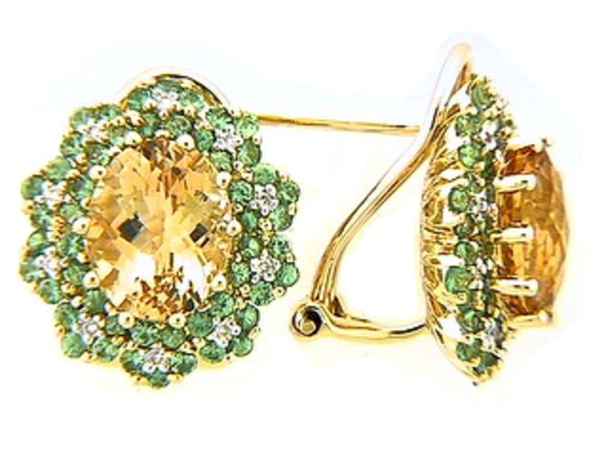 CHB CITRINE, TSAVORITE & DIAMOND EARRING, 18KY (H/N)